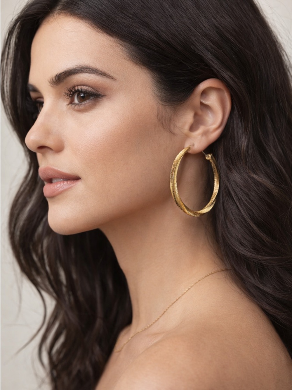 Textured Gold Hoop Earrings | Medium Large Statement Hoops | Classic Everyday